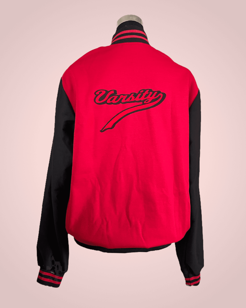 PhotoRoom_048_20220519_100503 PhotoRoom 048 20220519 100503 <hr /> <strong>Returns:</strong> <p style="text-align: left; padding-left: 40px;">Free exchange or returns within 30 days. <a href="https://futurefashion.co.za/faq-returns-refunds/" target="_blank" rel="noopener"><span style="font-size: small;">Return FAQ</span></a></p> <hr /> <strong>Product details:</strong> <ul> <li>Bomber Varsity Jacket</li> <li>Long Sleeve</li> <li>Press Stud Closure</li> <li>Ribbed Cuffs & Hem</li> <li>Colour: Red/Black</li> <li>Material: Brushed Cotton Fleece</li> <li>Brand: Soulo</li> </ul>