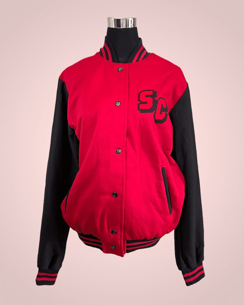 PhotoRoom_049_20220519_100503 PhotoRoom 049 20220519 100503 <hr /> <strong>Returns:</strong> <p style="text-align: left; padding-left: 40px;">Free exchange or returns within 30 days. <a href="https://futurefashion.co.za/faq-returns-refunds/" target="_blank" rel="noopener"><span style="font-size: small;">Return FAQ</span></a></p> <hr /> <strong>Product details:</strong> <ul> <li>Bomber Varsity Jacket</li> <li>Long Sleeve</li> <li>Press Stud Closure</li> <li>Ribbed Cuffs & Hem</li> <li>Colour: Red/Black</li> <li>Material: Brushed Cotton Fleece</li> <li>Brand: Soulo</li> </ul>